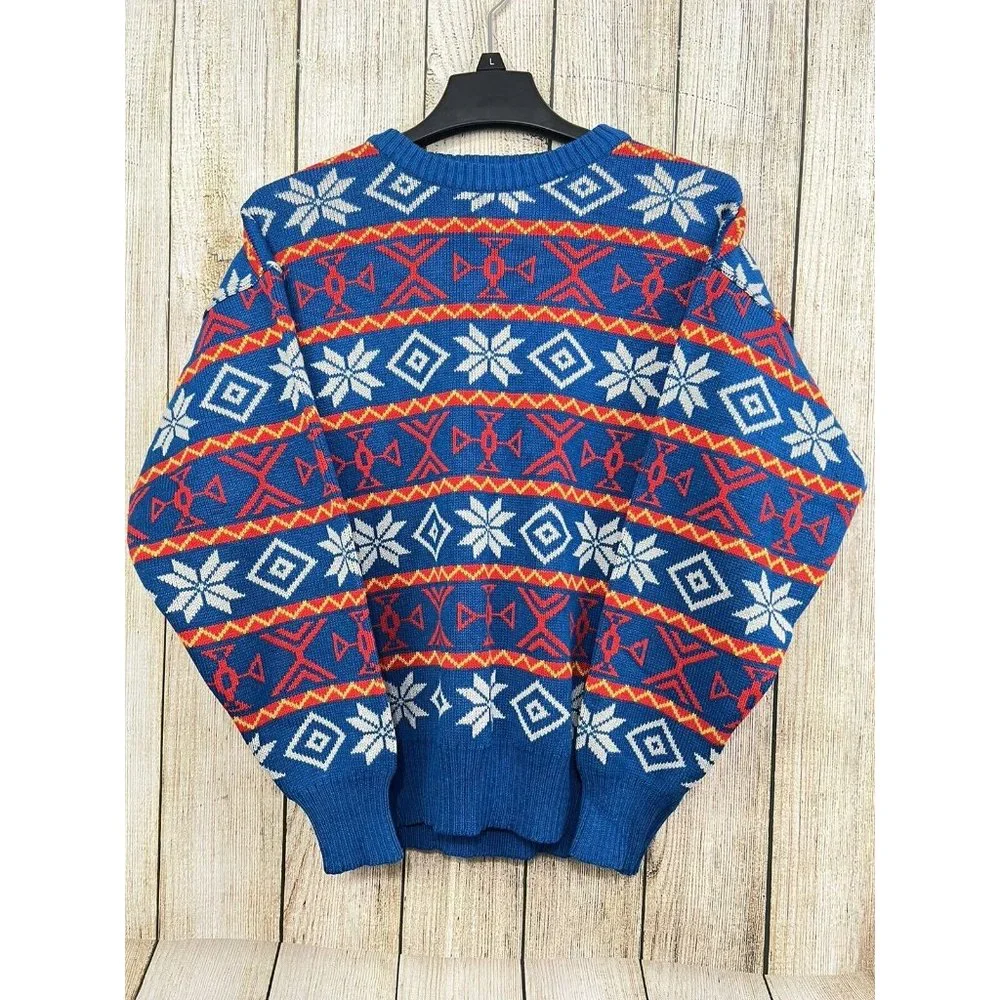 Vtg  80s Van Cort Sweater Men Unisex Small Multicolor Fair Isle Ski Aztec Tribal